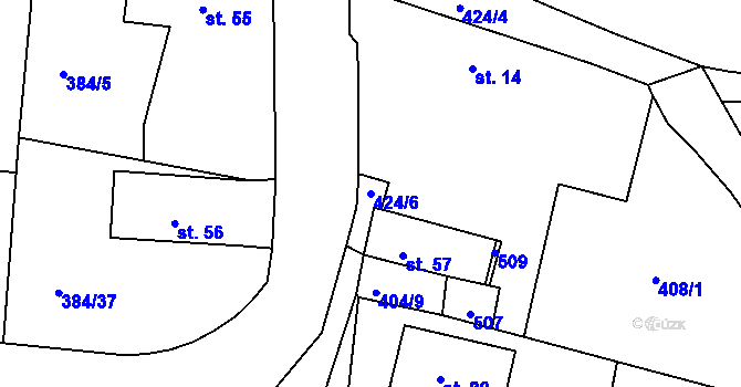 Parcela st. 424/6 v KÚ Kaceřov, Katastrální mapa