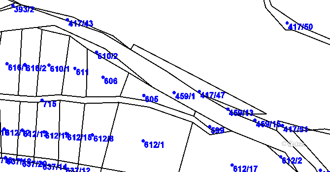 Parcela st. 459/1 v KÚ Kaceřov, Katastrální mapa