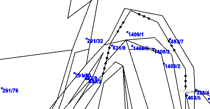 Parcela st. 466/11 v KÚ Kaceřov, Katastrální mapa
