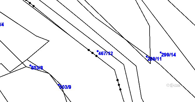 Parcela st. 467/12 v KÚ Kaceřov, Katastrální mapa