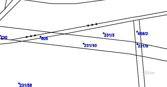 Parcela st. 231/10 v KÚ Kaceřov, Katastrální mapa