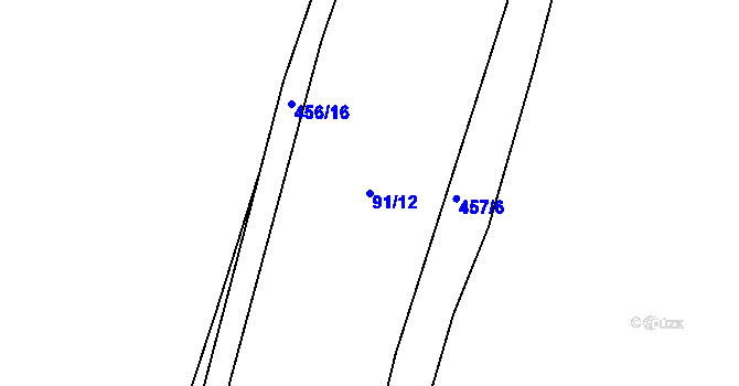 Parcela st. 91/12 v KÚ Kaceřov, Katastrální mapa