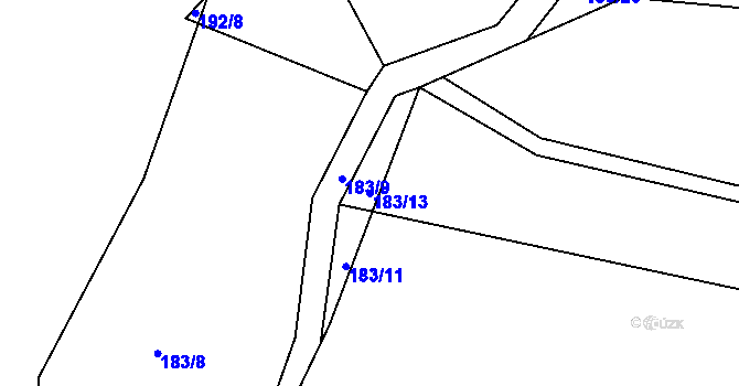 Parcela st. 183/13 v KÚ Kaceřov, Katastrální mapa