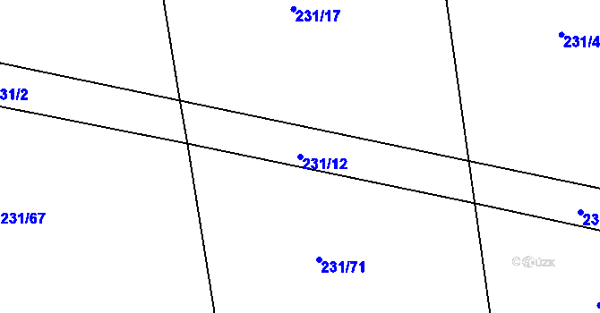 Parcela st. 231/12 v KÚ Kaceřov, Katastrální mapa