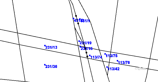 Parcela st. 231/19 v KÚ Kaceřov, Katastrální mapa