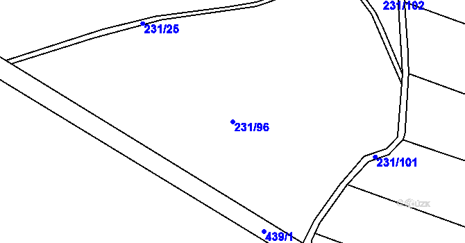 Parcela st. 231/96 v KÚ Kaceřov, Katastrální mapa