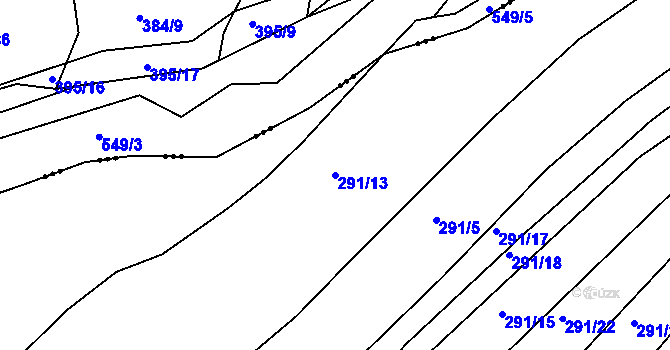 Parcela st. 291/13 v KÚ Kaceřov, Katastrální mapa