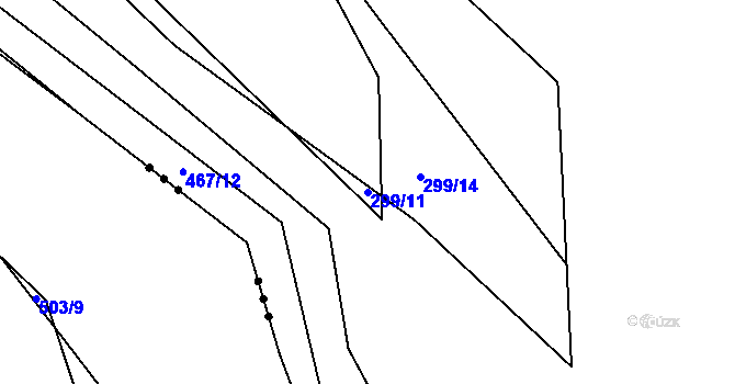 Parcela st. 299/11 v KÚ Kaceřov, Katastrální mapa