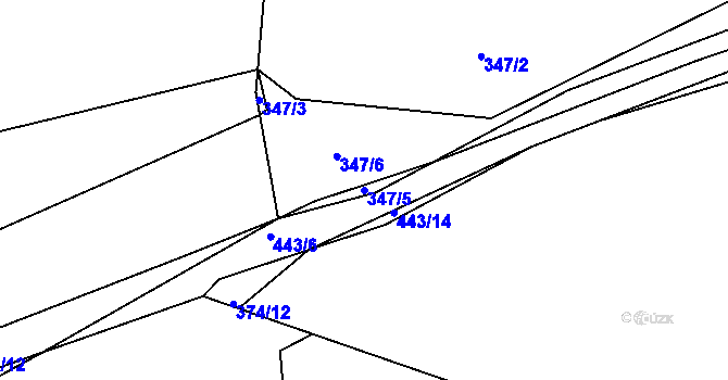 Parcela st. 347/5 v KÚ Kaceřov, Katastrální mapa