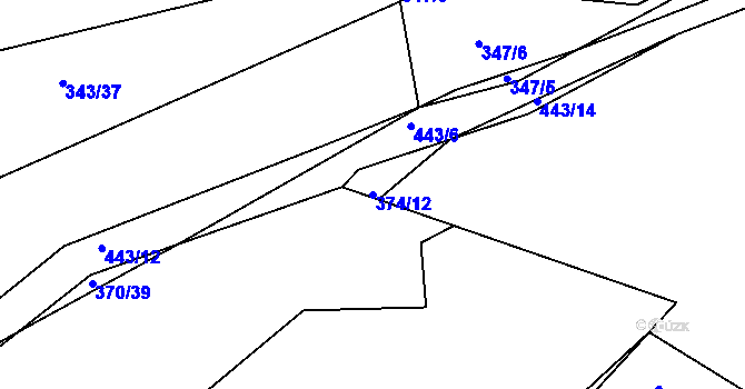 Parcela st. 374/12 v KÚ Kaceřov, Katastrální mapa