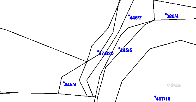 Parcela st. 374/20 v KÚ Kaceřov, Katastrální mapa