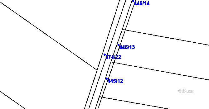 Parcela st. 374/22 v KÚ Kaceřov, Katastrální mapa
