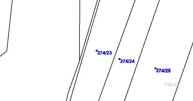 Parcela st. 374/23 v KÚ Kaceřov, Katastrální mapa