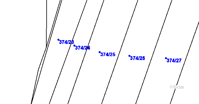Parcela st. 374/25 v KÚ Kaceřov, Katastrální mapa