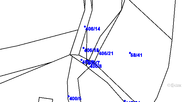 Parcela st. 406/21 v KÚ Kaceřov, Katastrální mapa