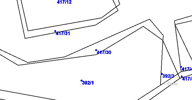 Parcela st. 417/30 v KÚ Kaceřov, Katastrální mapa