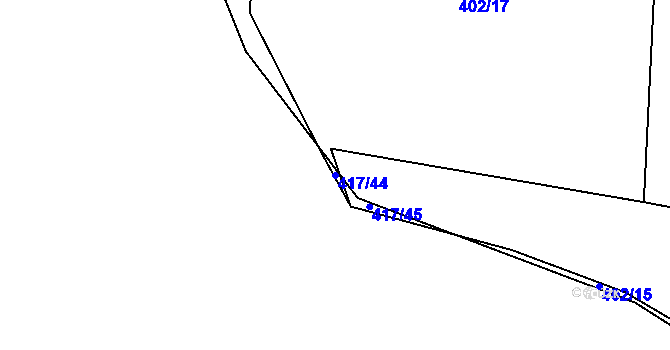 Parcela st. 417/44 v KÚ Kaceřov, Katastrální mapa