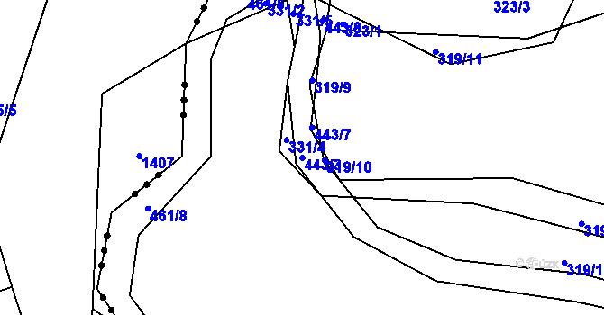 Parcela st. 443/3 v KÚ Kaceřov, Katastrální mapa