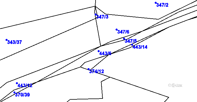 Parcela st. 443/6 v KÚ Kaceřov, Katastrální mapa