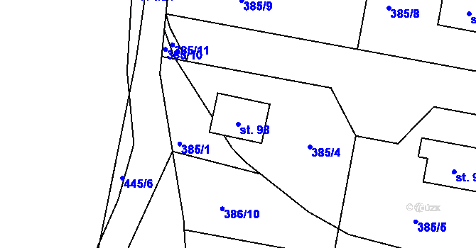 Parcela st. 98 v KÚ Kaceřov, Katastrální mapa