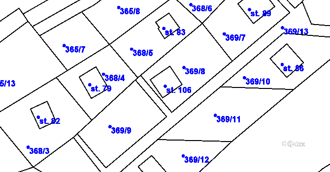 Parcela st. 106 v KÚ Kaceřov, Katastrální mapa