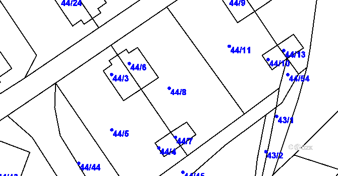 Parcela st. 44/8 v KÚ Kaceřov u Kynšperka nad Ohří, Katastrální mapa