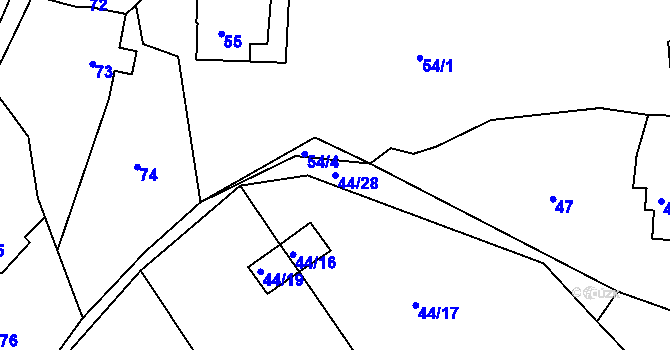 Parcela st. 44/28 v KÚ Kaceřov u Kynšperka nad Ohří, Katastrální mapa