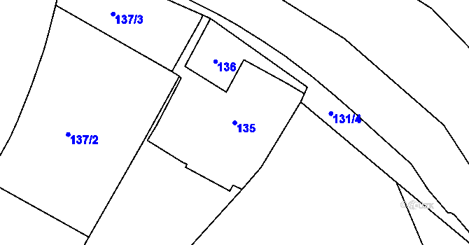 Parcela st. 135 v KÚ Kaceřov u Kynšperka nad Ohří, Katastrální mapa