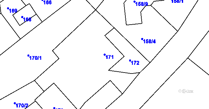 Parcela st. 171 v KÚ Kaceřov u Kynšperka nad Ohří, Katastrální mapa