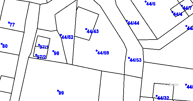 Parcela st. 44/59 v KÚ Kaceřov u Kynšperka nad Ohří, Katastrální mapa