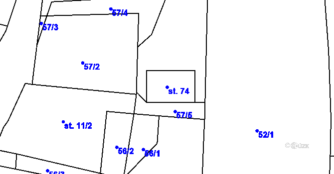 Parcela st. 74 v KÚ Káciň, Katastrální mapa