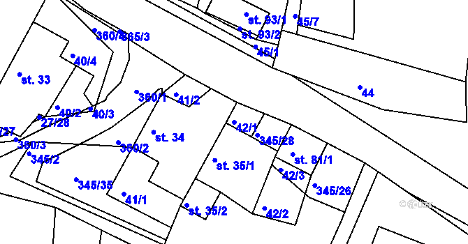 Parcela st. 42/1 v KÚ Káciň, Katastrální mapa