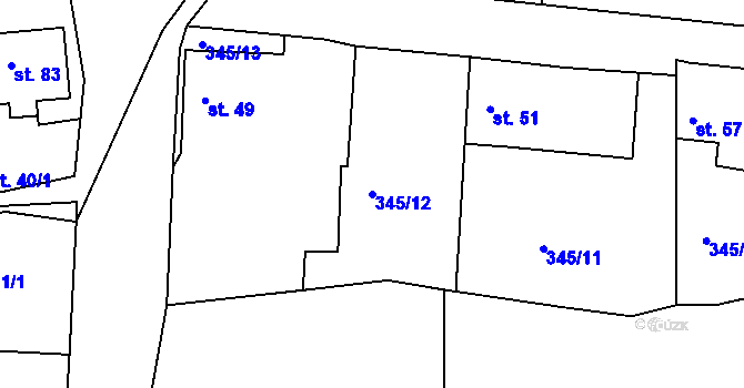 Parcela st. 345/12 v KÚ Káciň, Katastrální mapa