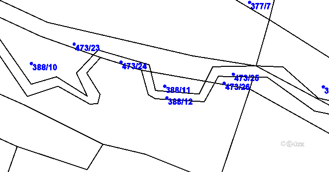Parcela st. 388/11 v KÚ Káciň, Katastrální mapa