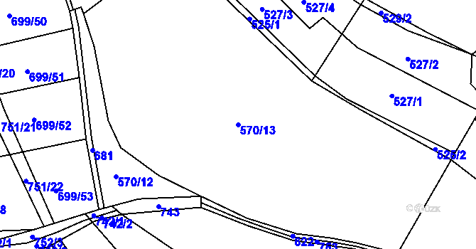 Parcela st. 570/13 v KÚ Káciň, Katastrální mapa