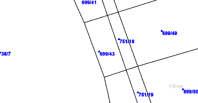 Parcela st. 699/43 v KÚ Káciň, Katastrální mapa
