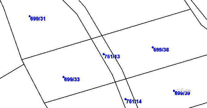 Parcela st. 751/13 v KÚ Káciň, Katastrální mapa