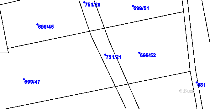 Parcela st. 751/21 v KÚ Káciň, Katastrální mapa