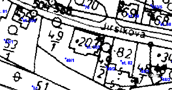 Parcela st. 203 v KÚ Kácov, Katastrální mapa