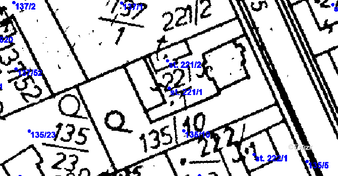 Parcela st. 221/1 v KÚ Kácov, Katastrální mapa
