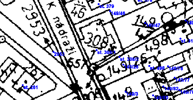 Parcela st. 308/1 v KÚ Kácov, Katastrální mapa
