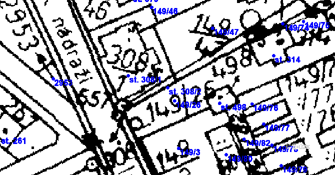 Parcela st. 308/2 v KÚ Kácov, Katastrální mapa