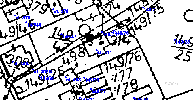 Parcela st. 314 v KÚ Kácov, Katastrální mapa