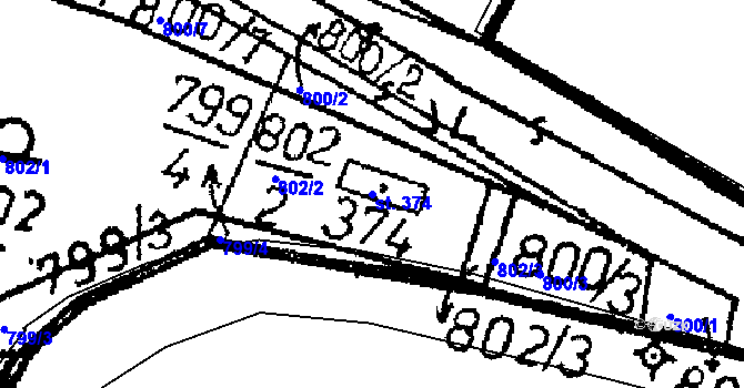 Parcela st. 374 v KÚ Kácov, Katastrální mapa