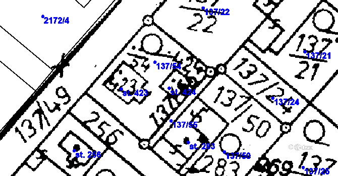 Parcela st. 424 v KÚ Kácov, Katastrální mapa