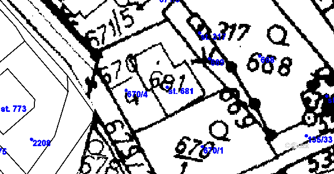 Parcela st. 681 v KÚ Kácov, Katastrální mapa