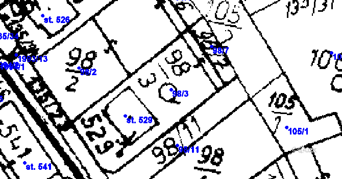 Parcela st. 98/3 v KÚ Kácov, Katastrální mapa