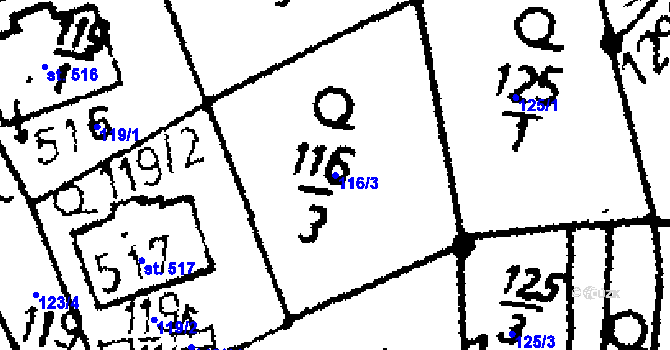 Parcela st. 116/3 v KÚ Kácov, Katastrální mapa