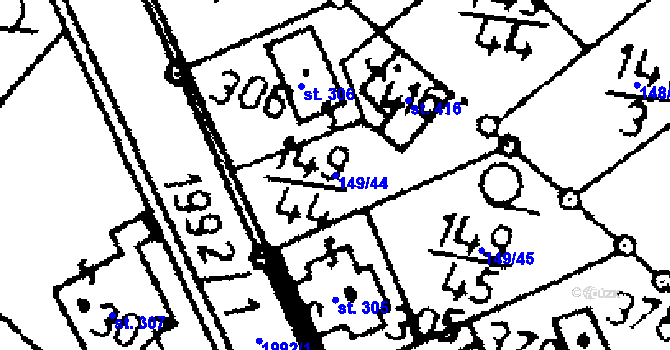 Parcela st. 149/44 v KÚ Kácov, Katastrální mapa