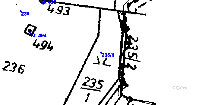 Parcela st. 235/1 v KÚ Kácov, Katastrální mapa